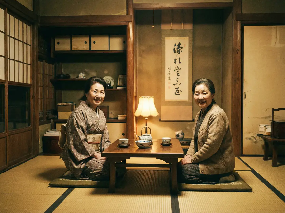 两位优雅的 重口-重口影视最新原创与精选视频 在日式茶室中品茶交谈